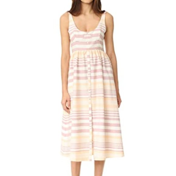 Mara Hoffman Sand Stripe Button Up Midi Dress - Picture 1 of 9
